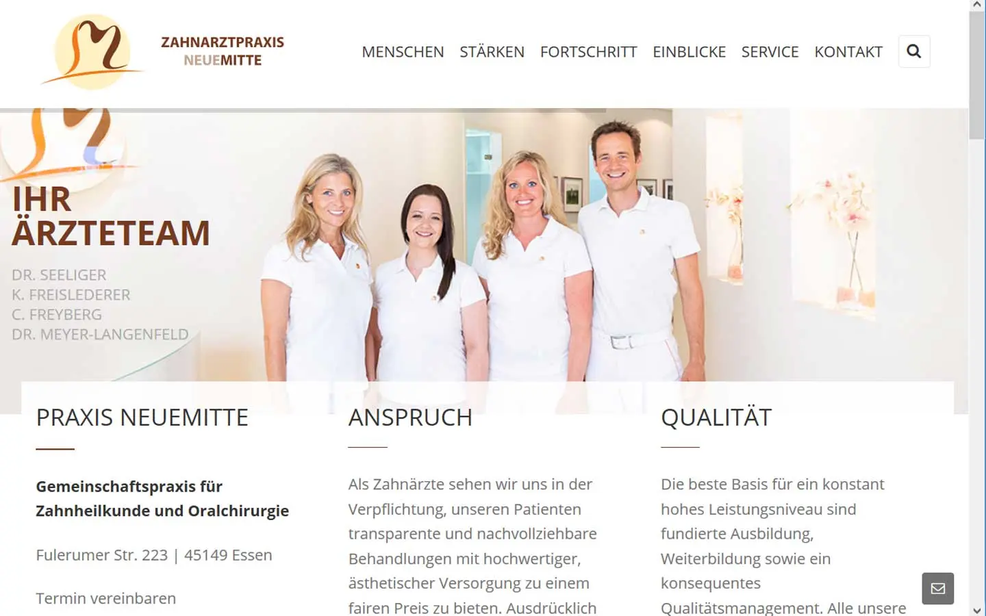 Screenshot der Website von Praxis NeueMitte
